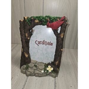 Vtg Ceramic Redbirds Cardinals 4x5 Photo Frame Bird Dog Wood Tree Picture Family